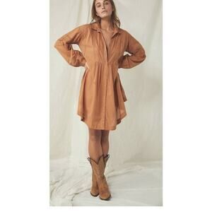 We The Free Boho Button Front Dress Small Burnt Sienna Crochet Trim Sedona Style